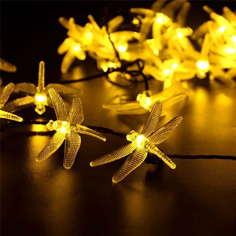 Tira de luces LED solares para exteriores con diseño de libélula, impermeable, para jardín