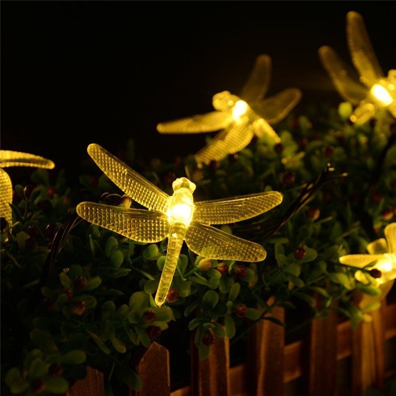 Tira de luces LED solares para exteriores con diseño de libélula, impermeable, para jardín