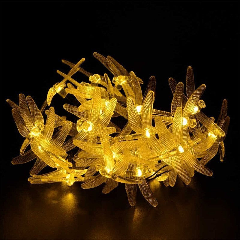 Tira de luces LED solares para exteriores con diseño de libélula, impermeable, para jardín
