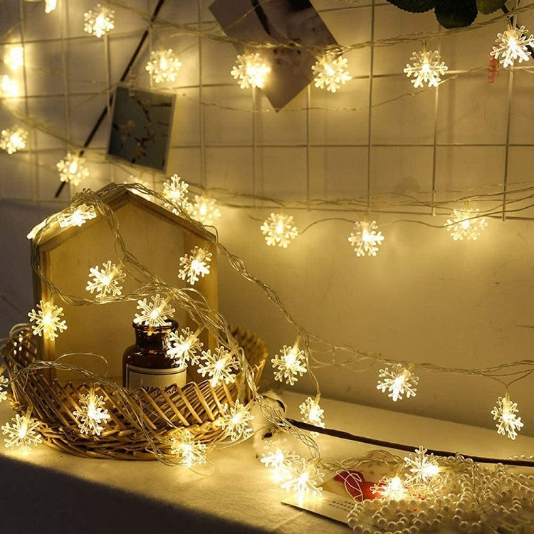 Lámpara decorativa solar con cadena de luces LED en forma de copo de nieve