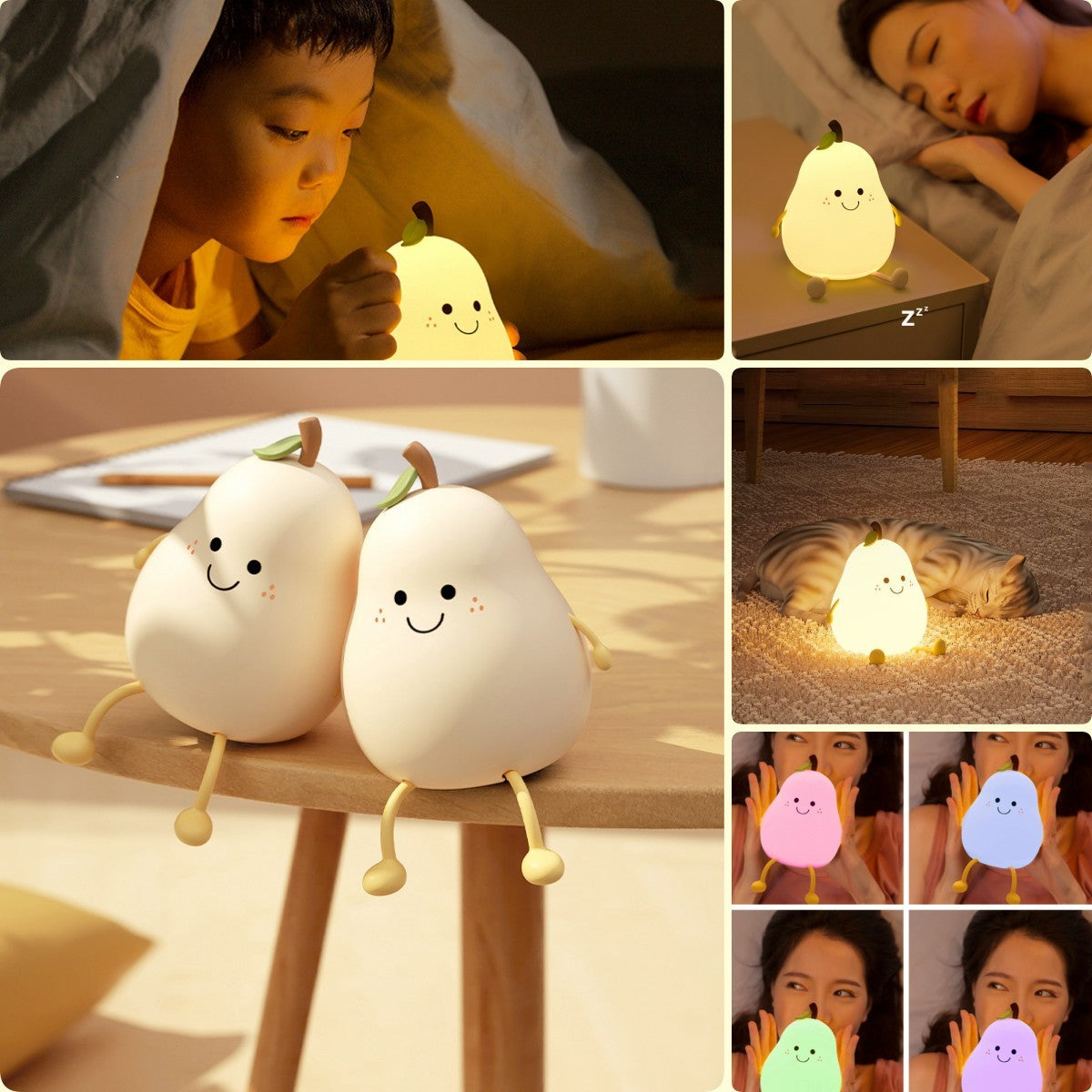 Lámpara de noche LED con forma de pera, recargable por USB, con atenuación táctil, de silicona, para dormitorio, mesita de noche, regalo para pareja, Boby Light